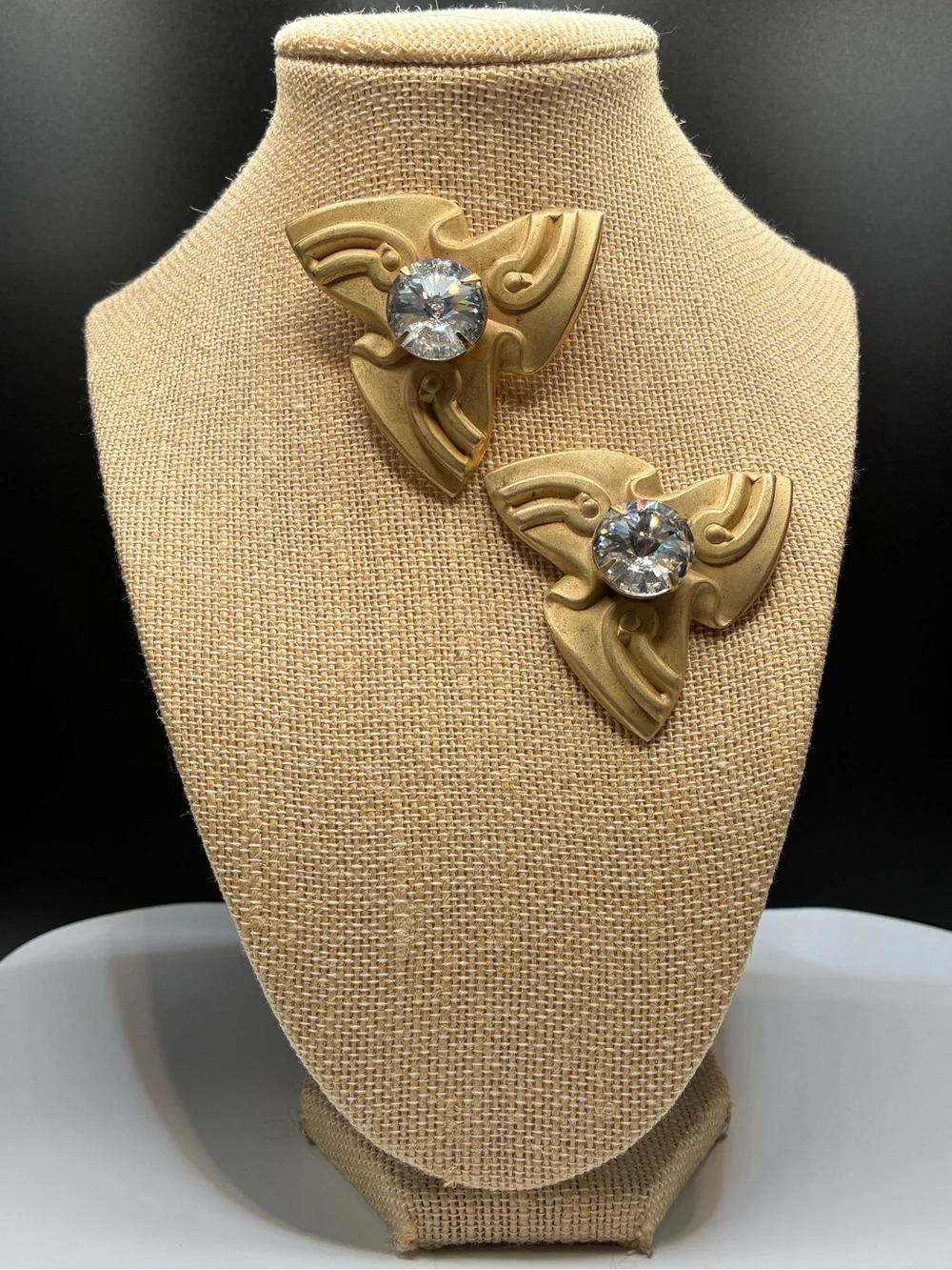 1980’s Gold-Tone Pinwheel Crystal Earrings - Women's Jewelry